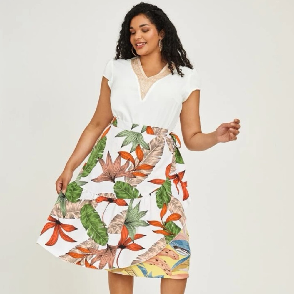 🌼New Plus Floral Print Wrap Skirt